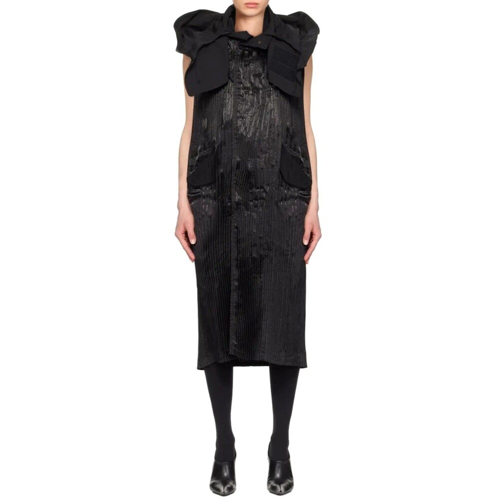 $1485 Junya Watanabe Women's Hooded Pleated Midi Dress Black Size S